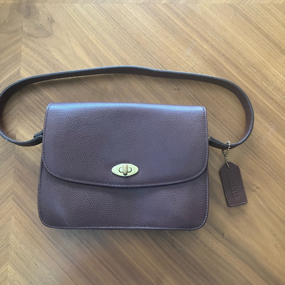 Coach Turnlock Elegant Brown Leather Shoulder Bag